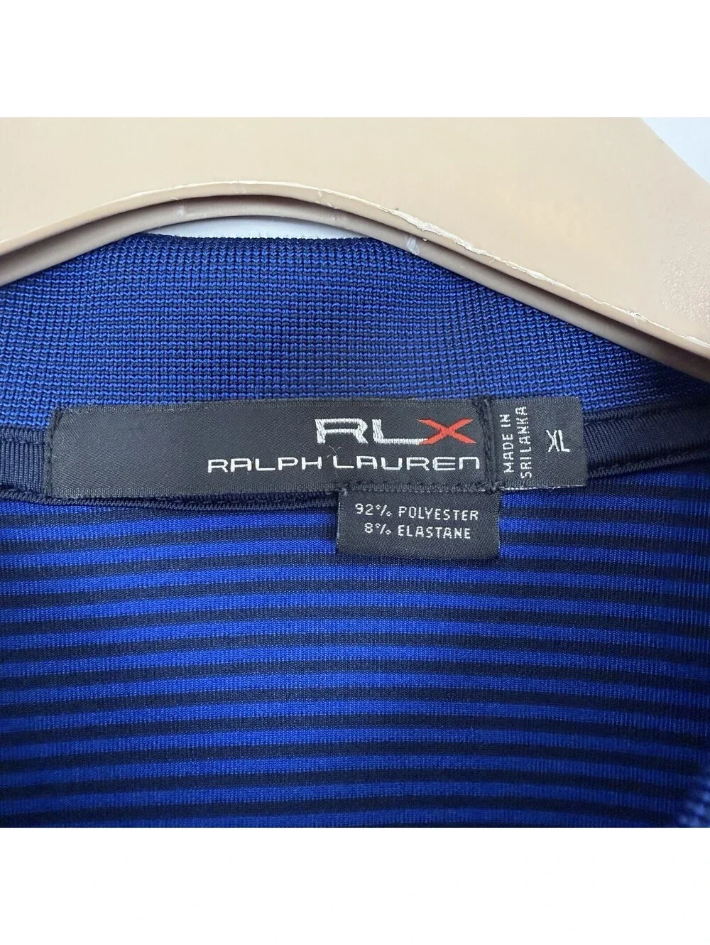RLX Ralph Lauren Golf Polo Shirt Mens XL Blue Black Striped Performance Short